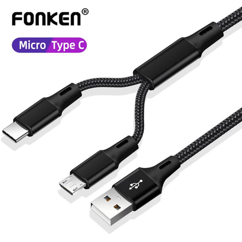 FONKEN 2 in 1 Micro USB Type C Cable Portable Dual Charge for Phone USB Cable Android Mobile Power Bank Fast Charging USB C Cord