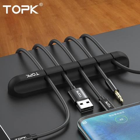 TOPK Silicone USB Cable Winder Desktop Cable Tidy Management Multipurpose Clips Cables Holder for Mouse Headphone Wire