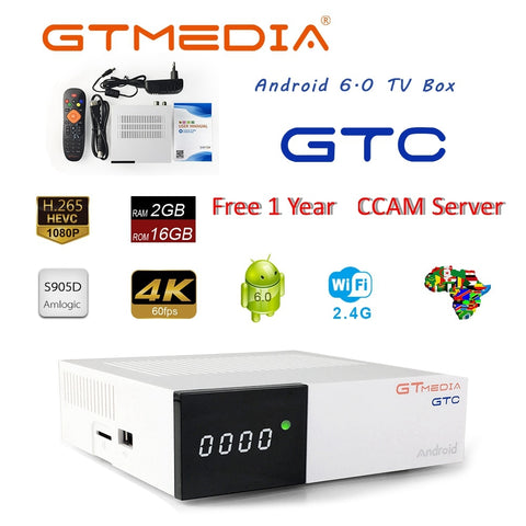 GTMEDIA GTC 4K Android TV Box Receptor DVB-C Cable Youtube DVB-S2 DVB-T2 Bluetooth 4.0 Satellite Receiver Ccam Cline Biss VU Box